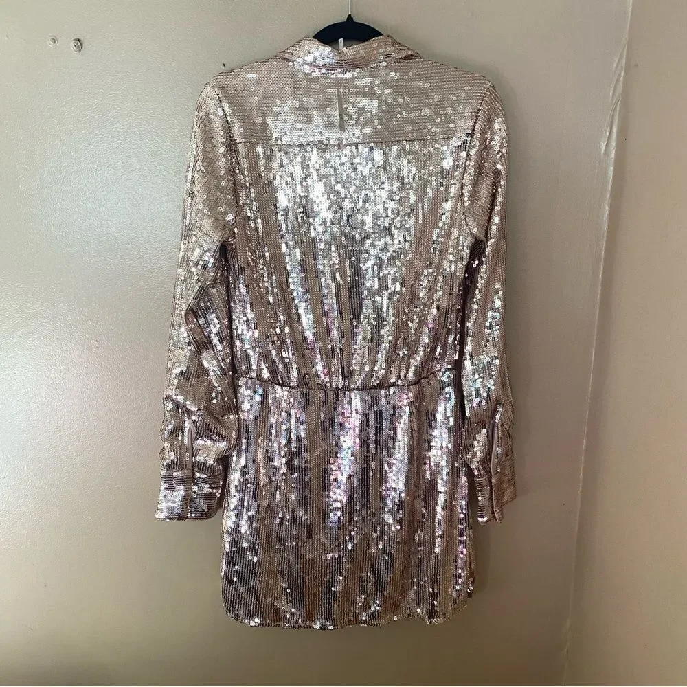 Free People Sophie Sequin mini dress champagne gold snap party Revolve S